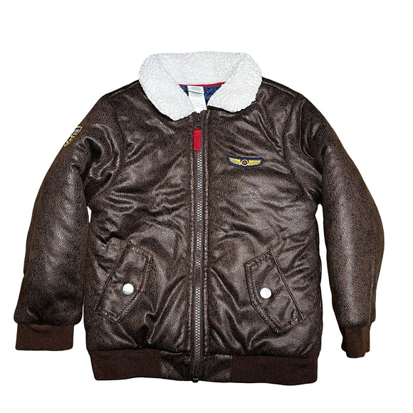 Little Me Aviator Jacket Boys 4T Faux Leather Sherpa Collar Pilot Coat Airplane - Picture 1 of 10
